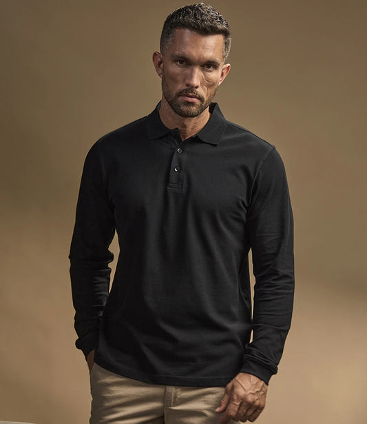 Tee Jays Luxury Stretch Long Sleeve Polo Shirt - Black - Model