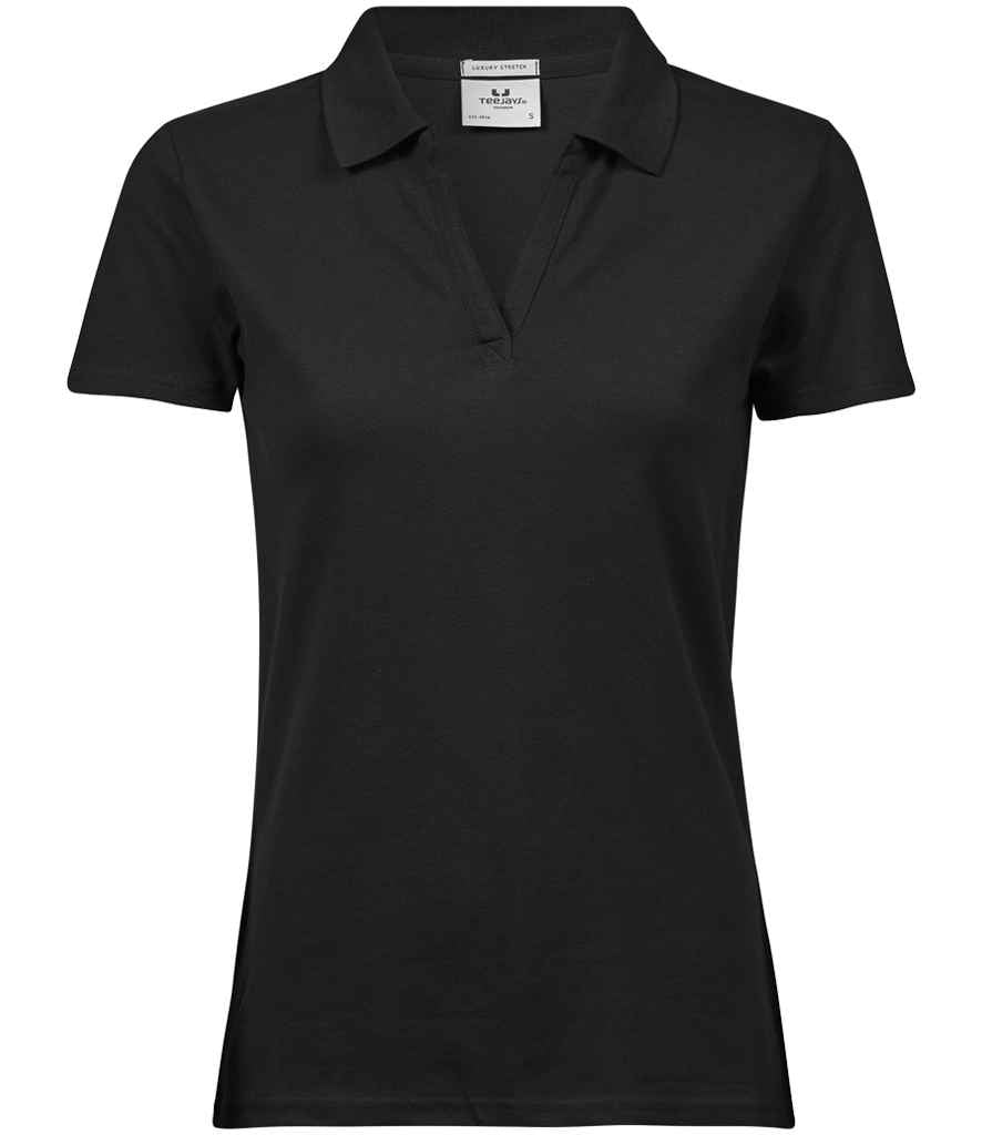 Tee Jays Ladies Luxury Stretch V Neck Polo Shirt in Black