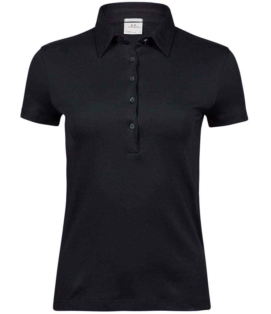 Tee Jays Ladies Pima Cotton Interlock Polo Shirt in Black