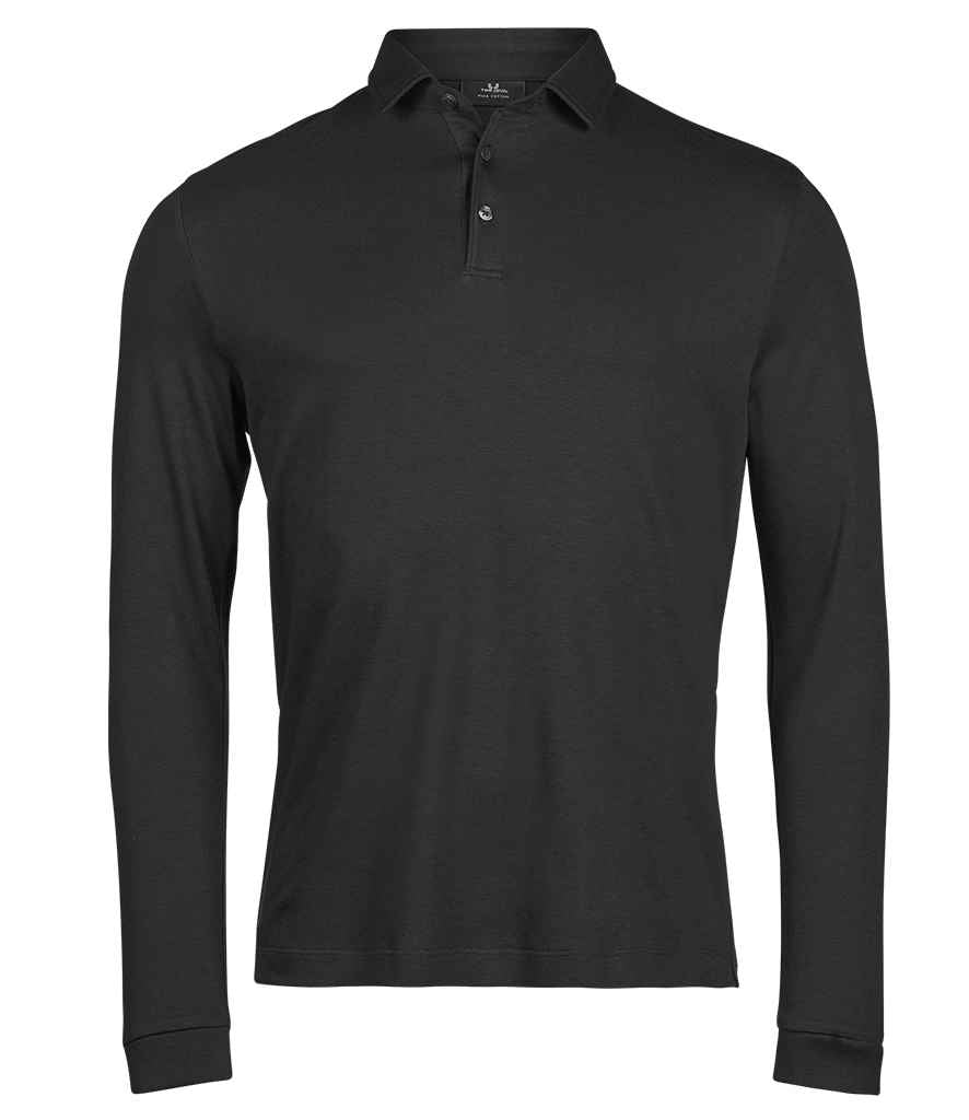 Tee Jays Pima Cotton Long Sleeve Polo Shirt in Black