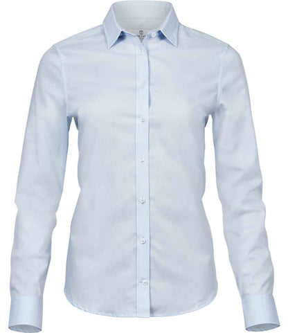 Tee Jays Ladies Stretch Luxury Long Sleeve Poplin Shirt in Light Blue