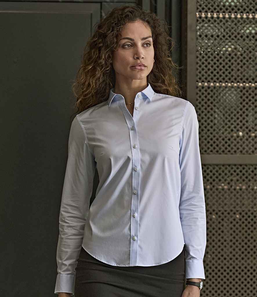 Tee Jays Tee Jays Ladies Stretch Luxury Long Sleeve Poplin Shirt Light Blue