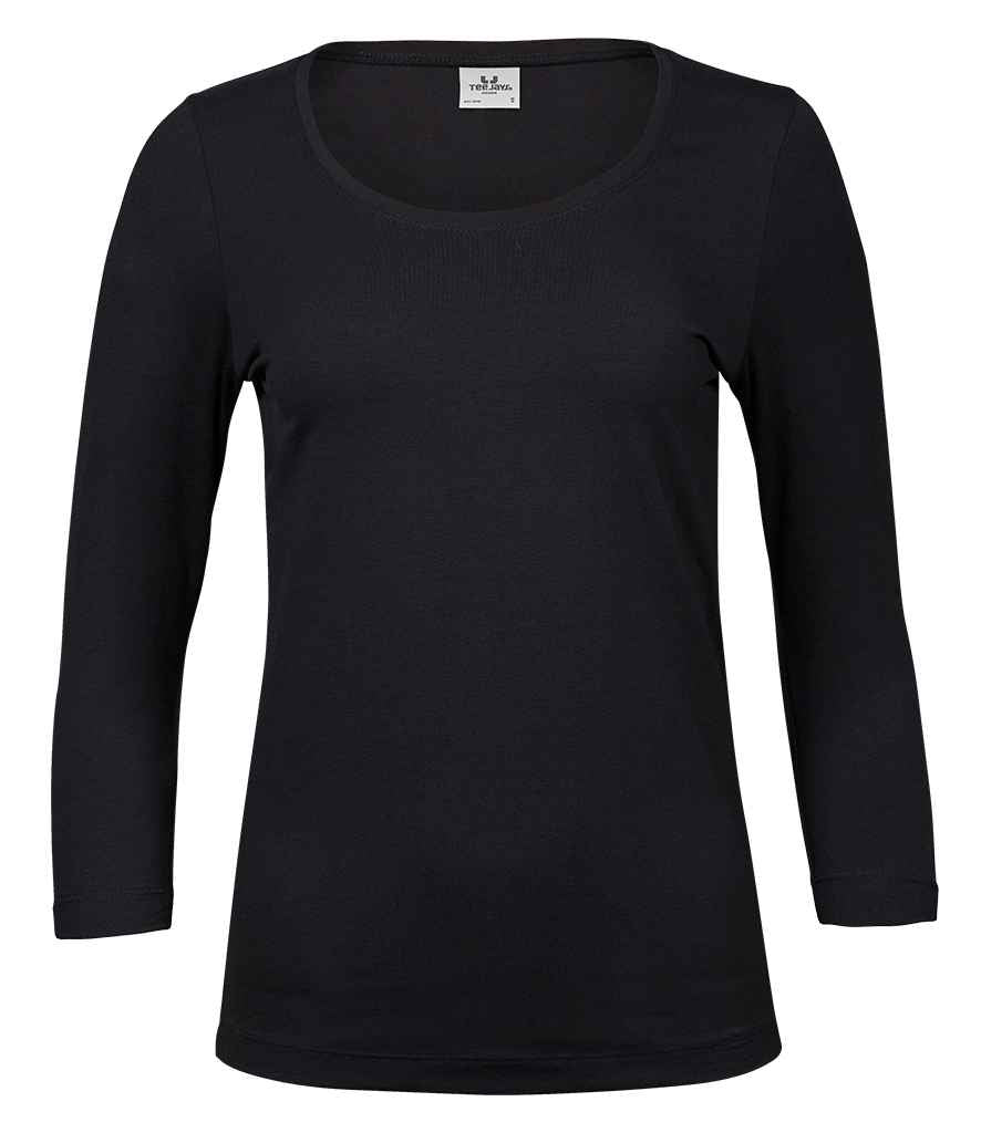 Tee Jays Ladies Stretch 3/4 Sleeve T-Shirt in Black