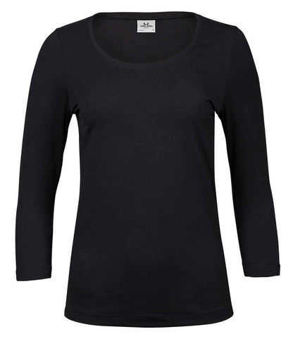 Tee Jays Ladies Stretch 3/4 Sleeve T-Shirt in Black
