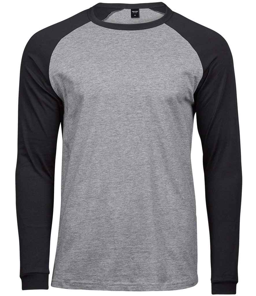 Tee Jays Long Sleeve Baseball T-Shirt in Heather Grey/Black