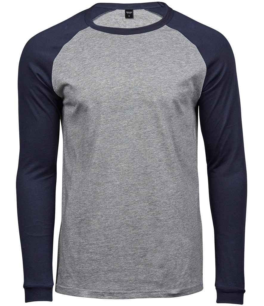 Tee Jays Long Sleeve Baseball T-Shirt in Heather Grey/Navy