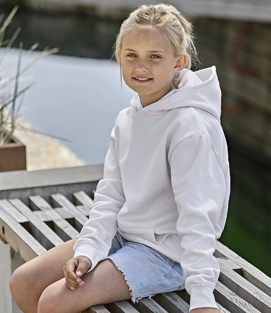 Tee Jays Kids Unlabeled Hooded Sweatshirt - White - Model