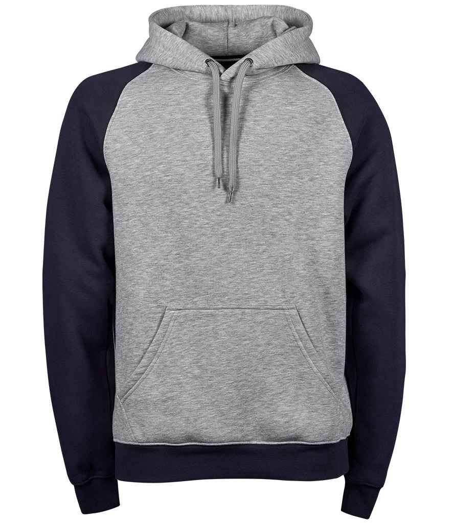 Tee Jays Two Tone Raglan Hooded Sweatshirt in Heather Grey/Navy