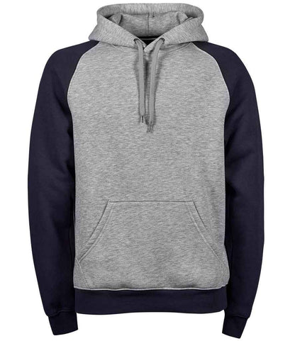 Tee Jays Two Tone Raglan Hooded Sweatshirt in Heather Grey/Navy