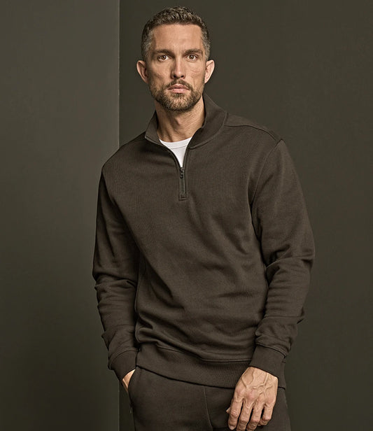 Tee Jays Ribbed Interlock Half Zip Sweatshirt - Black - Model