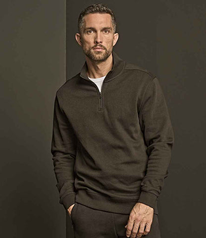 Tee Jays Tee Jays Ribbed Interlock Half Zip Sweatshirt Black