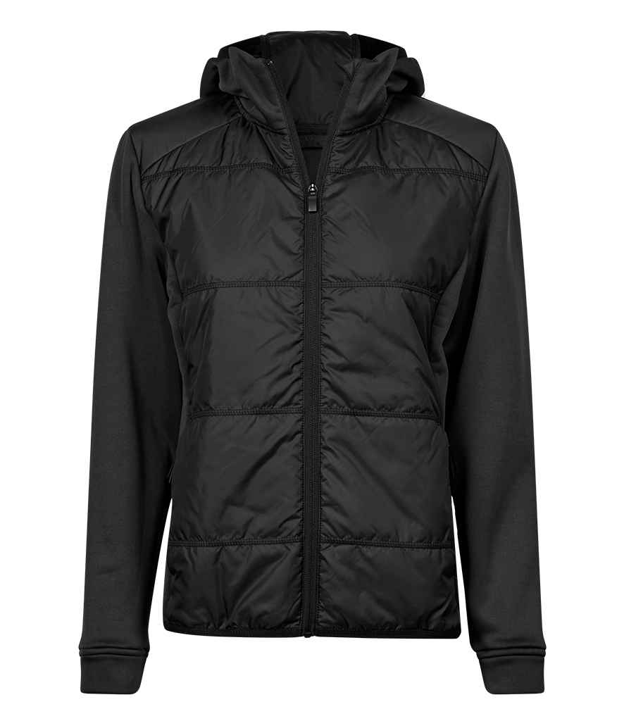 Tee Jays Ladies Hybrid-Stretch Hooded Jacket in Black/Black