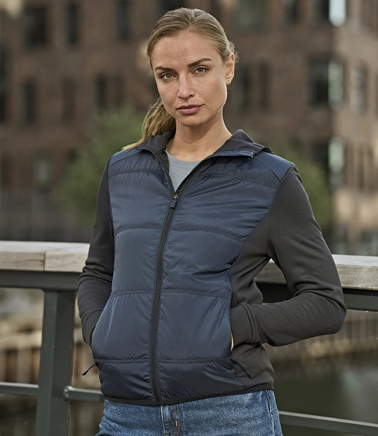 Tee Jays Ladies Hybrid-Stretch Hooded Jacket - Navy/Navy - Model