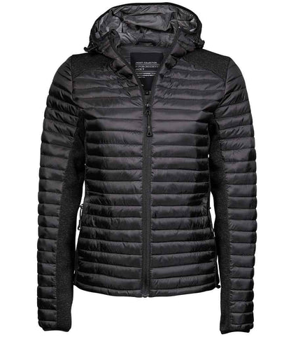 Tee Jays Tee Jays Ladies Crossover Hooded Padded Outdoor Jacket Black/Black Melange