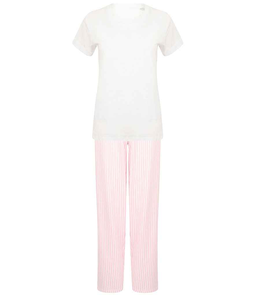 Towel City Long PJ's in a Bag in White/Pink