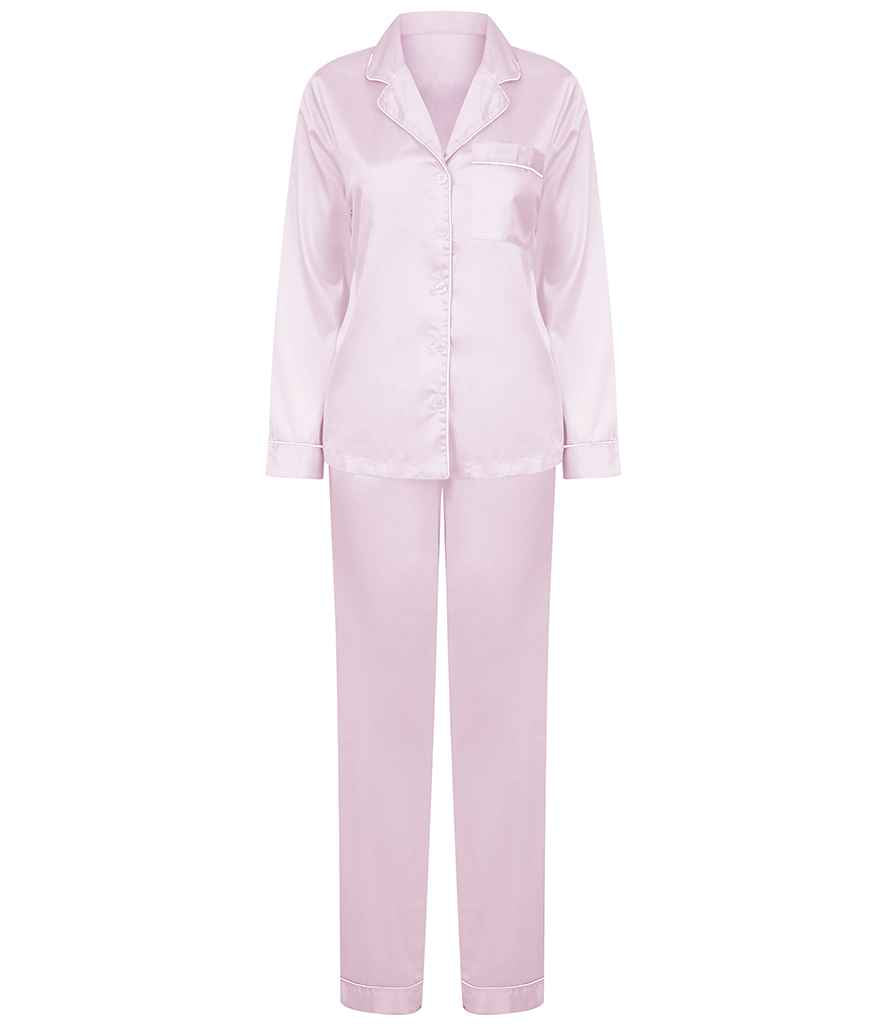 Towel City Ladies Satin Long PJ's in Light Pink
