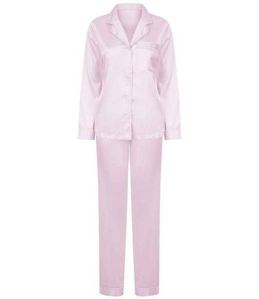 Towel City Ladies Satin Long PJ's in Light Pink