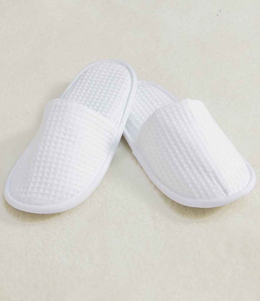 Towel City Waffle Mule Slippers in White