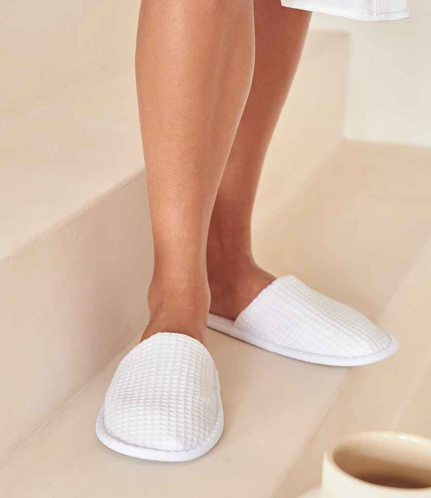Towel City Waffle Mule Slippers - White