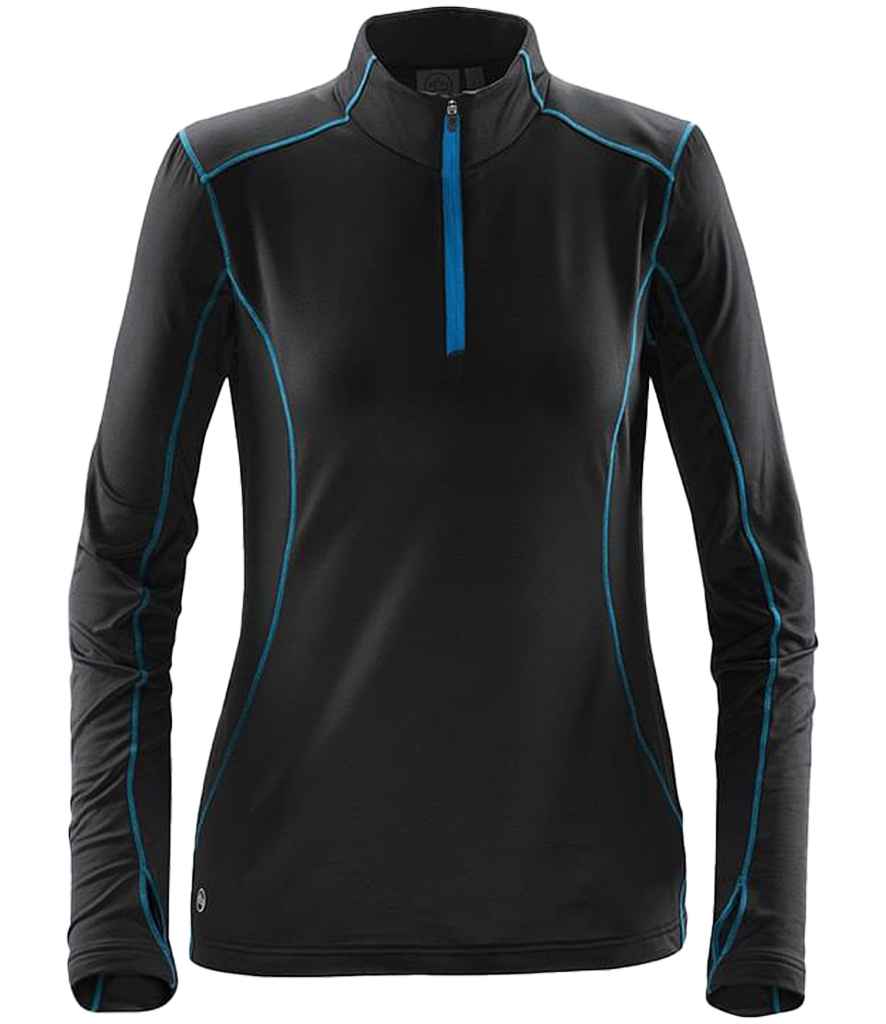 Stormtech Ladies Pulse Fleece Pullover Zip Neck Top in Black/Electric Blue