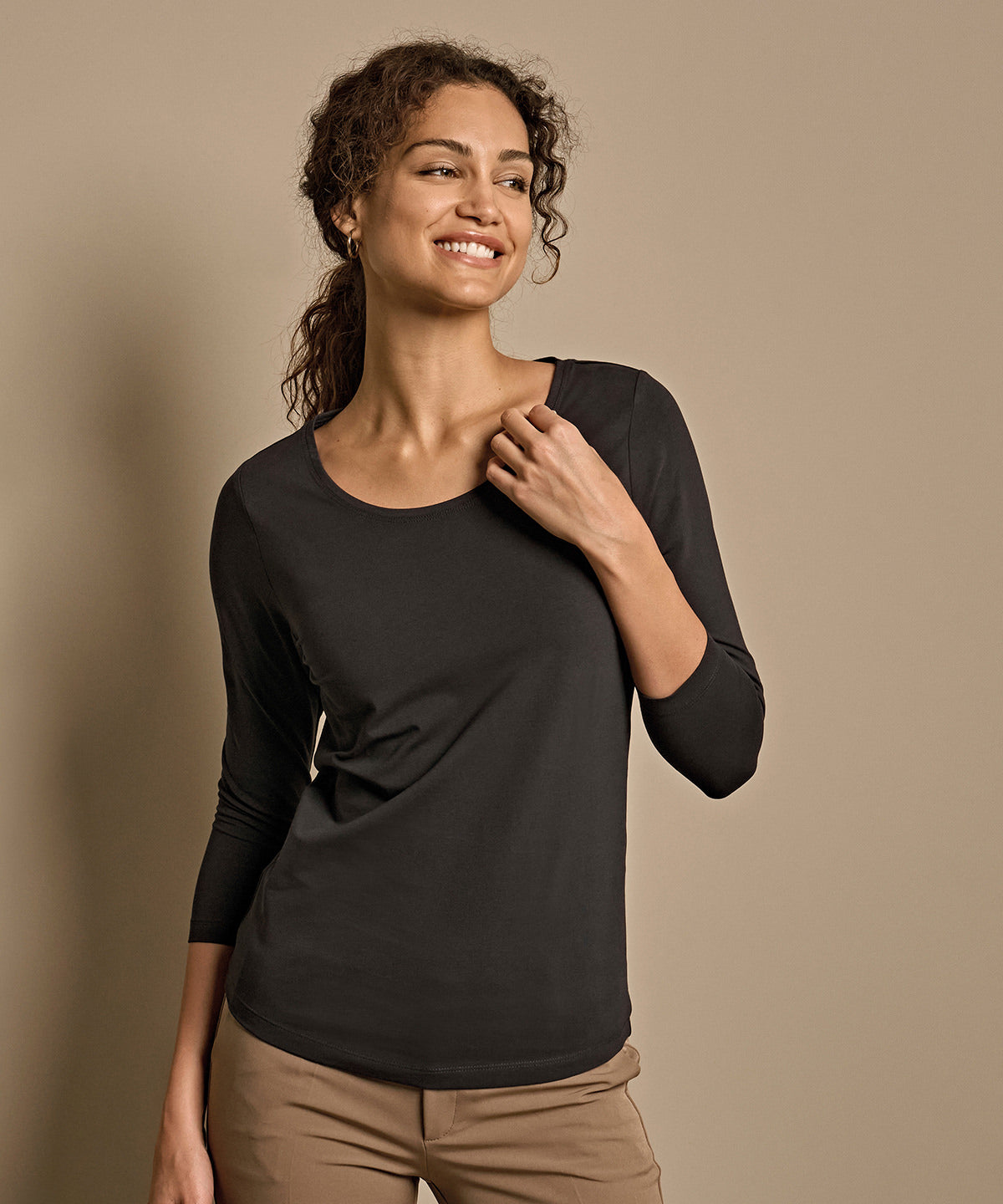 Tee Jays Women’s stretch 3/4-sleeve tee (460) Black