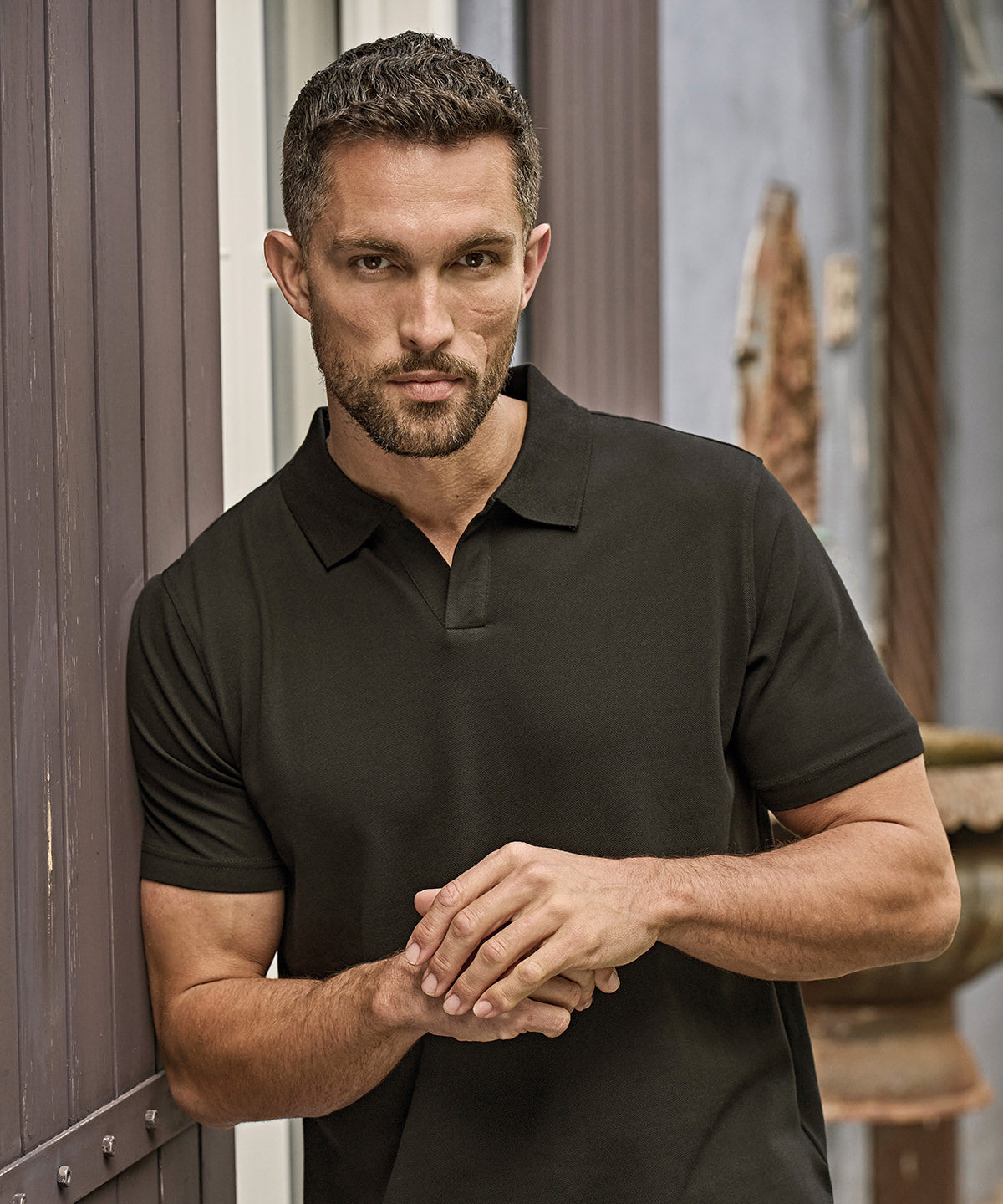 Tee Jays Luxury stretch v-neck polo (1404) Black