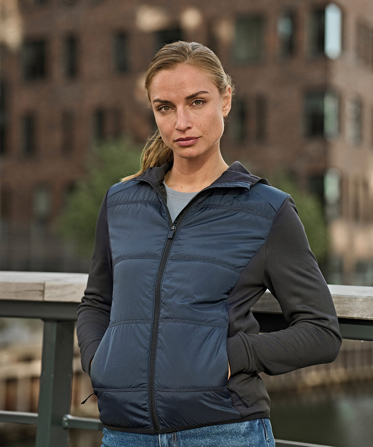 Tee Jays Women’s hybrid-stretch hooded jacket (9113) Black/Black