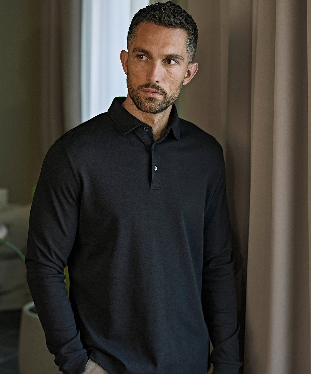 Tee Jays Pima cotton long-sleeve polo (1442) Black