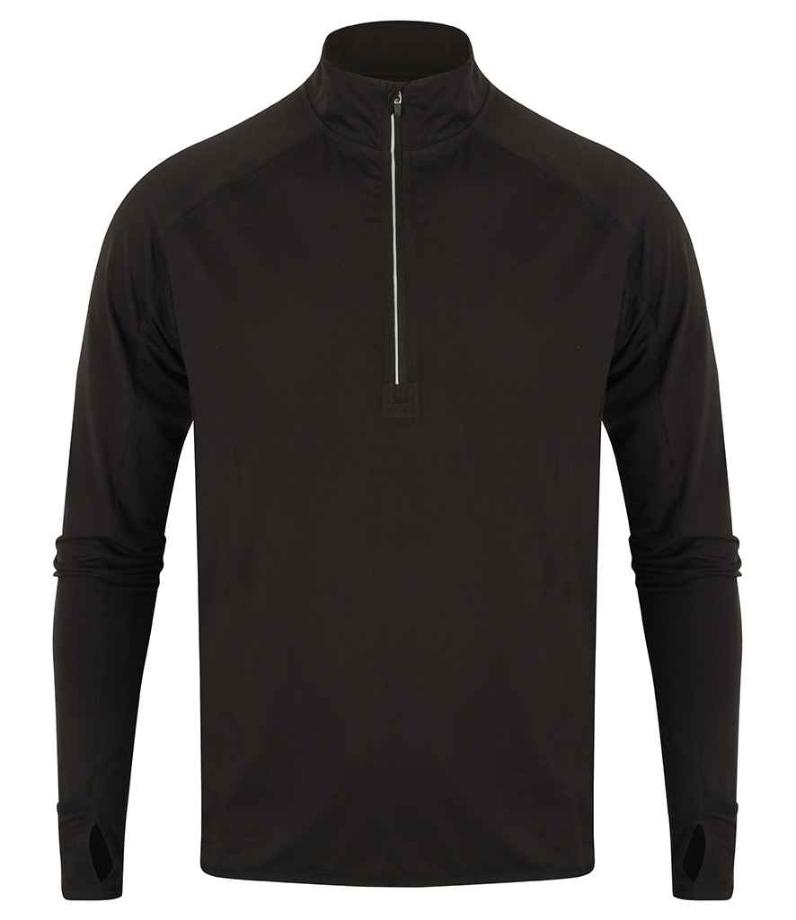 Tombo Long Sleeve Zip Neck Performance Top in Black
