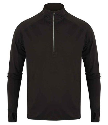 Tombo Long Sleeve Zip Neck Performance Top in Black