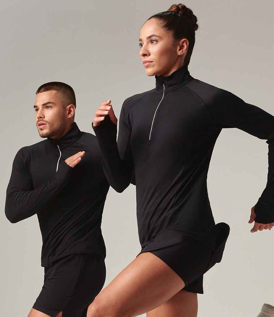 Tombo Tombo Long Sleeve Zip Neck Performance Top Black