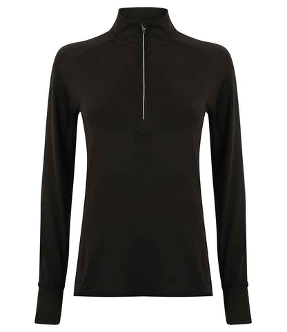 Tombo Ladies Long Sleeve Zip Neck Performance Top in Black
