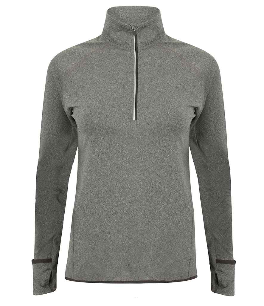 Tombo Tombo Ladies Long Sleeve Zip Neck Performance Top Grey Marl