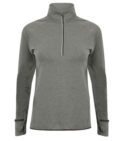 Tombo Tombo Ladies Long Sleeve Zip Neck Performance Top Grey Marl
