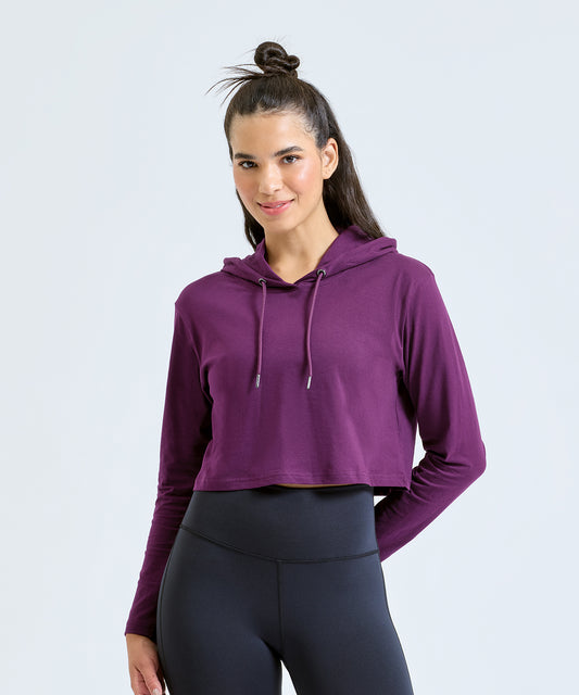 TriDri Women's TriDri® cropped hooded long sleeve t-shirt Heather Grey