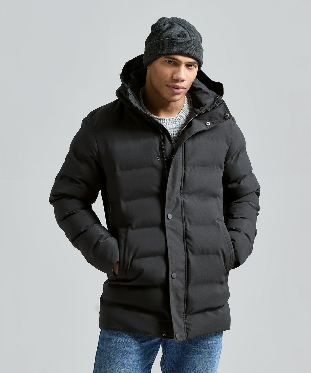 2786 Recycled bonded longline padded jacket Black