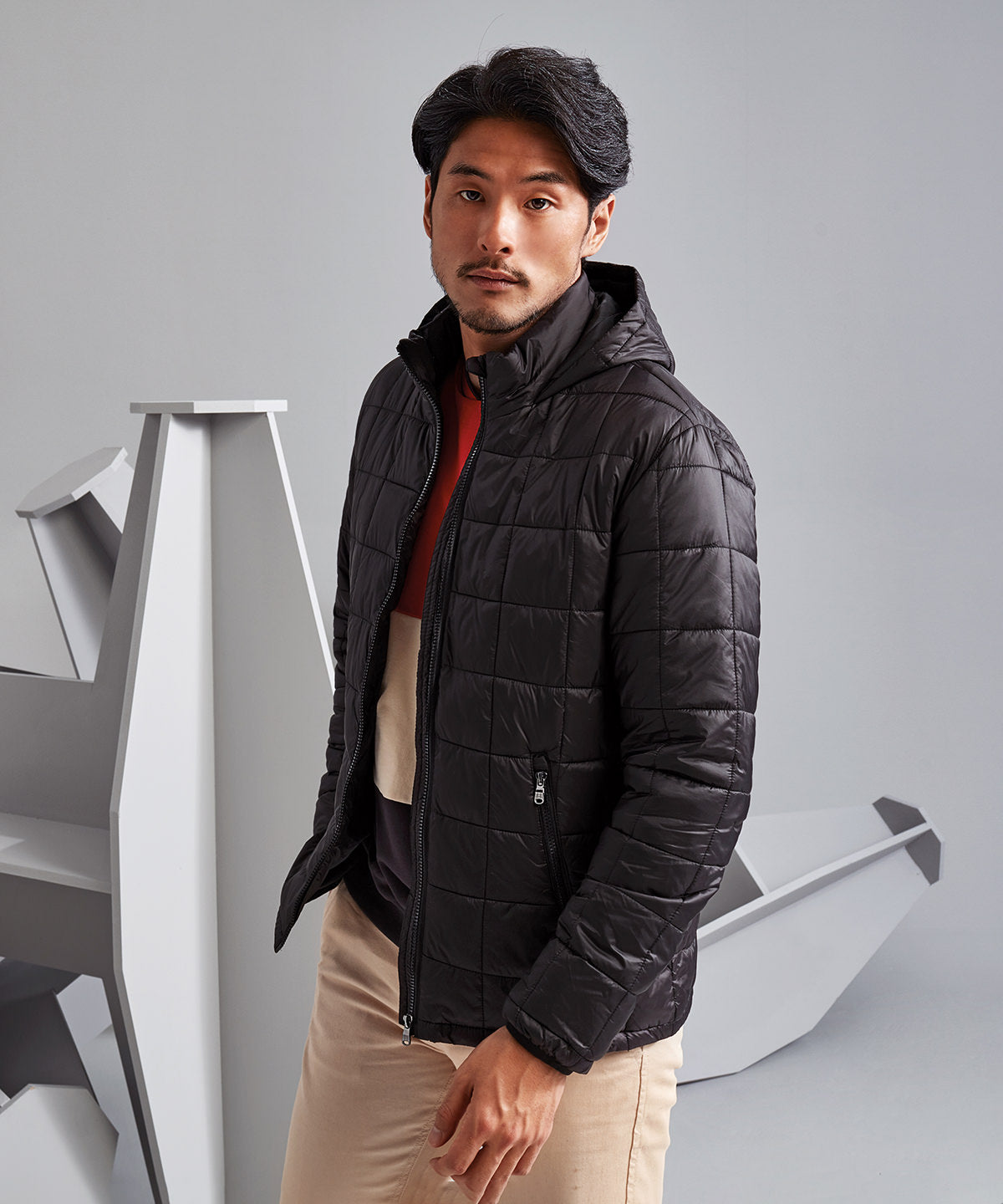 2786 Box quilt hooded jacket Black