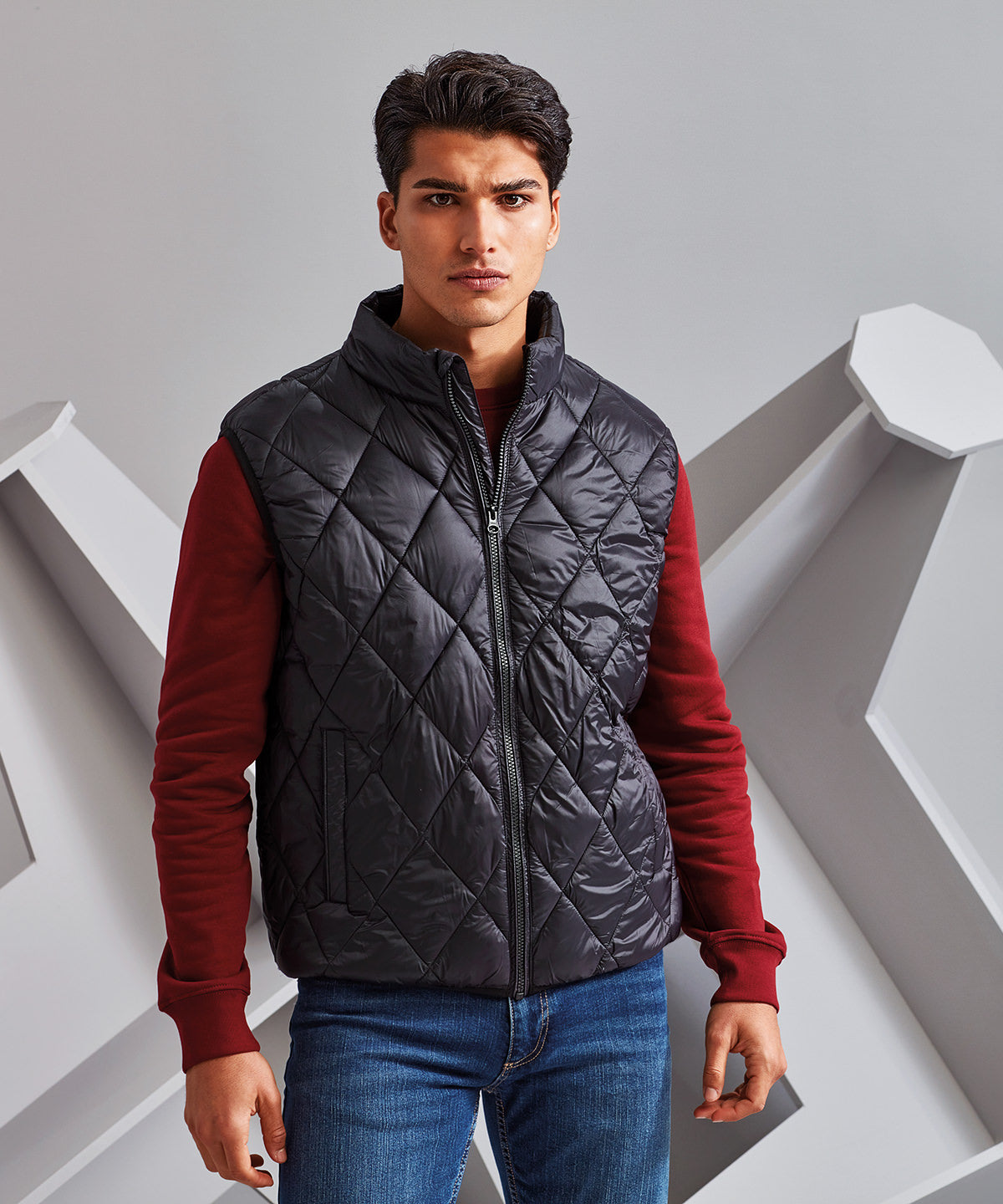 2786 Diamond pane padded gilet Black