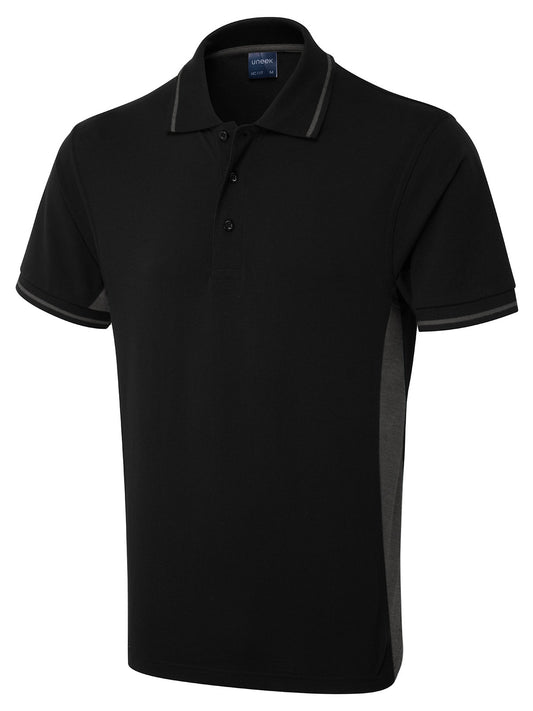 Uneek Two Tone Polo Shirt Black/Charcoal