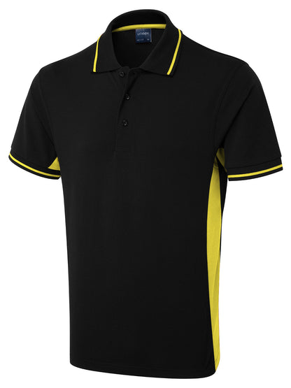 Uneek Two Tone Polo Shirt Black/Yellow