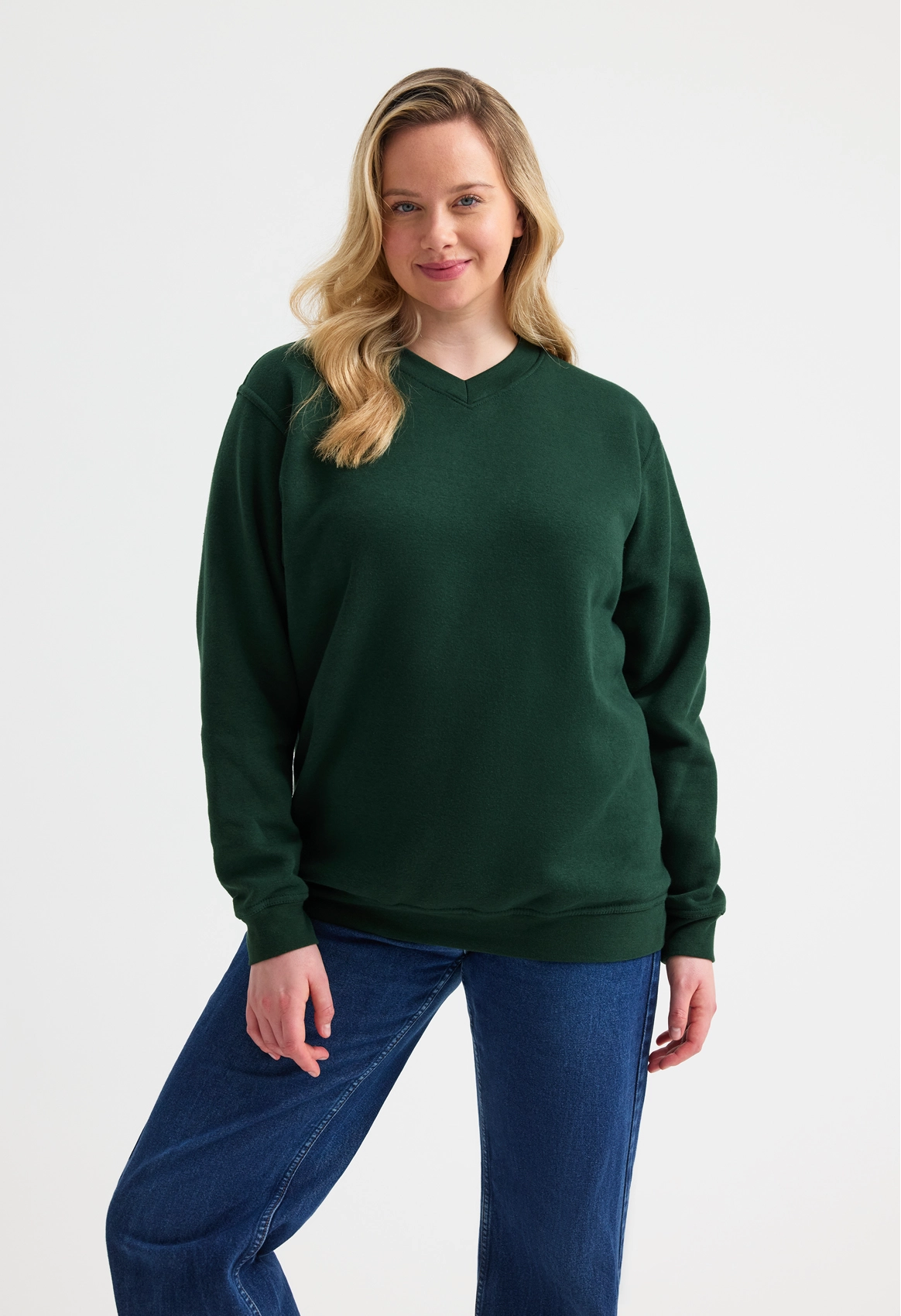 Uneek Premium V-Neck Sweatshirt Bottle Green