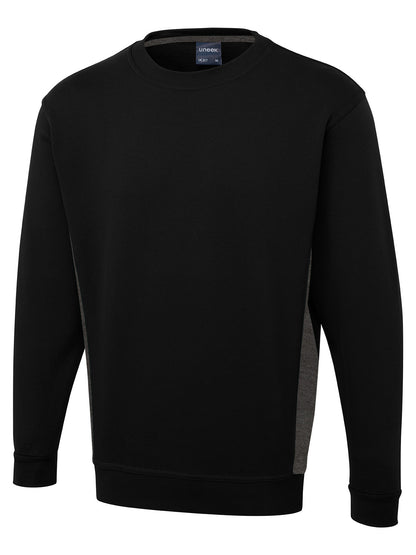 Uneek Two Tone Crew New Sweatshirt Black/Charcoal