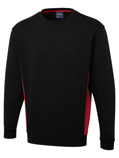 Uneek Two Tone Crew New Sweatshirt Black/Red
