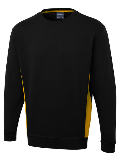 Uneek Two Tone Crew New Sweatshirt Black/Yellow