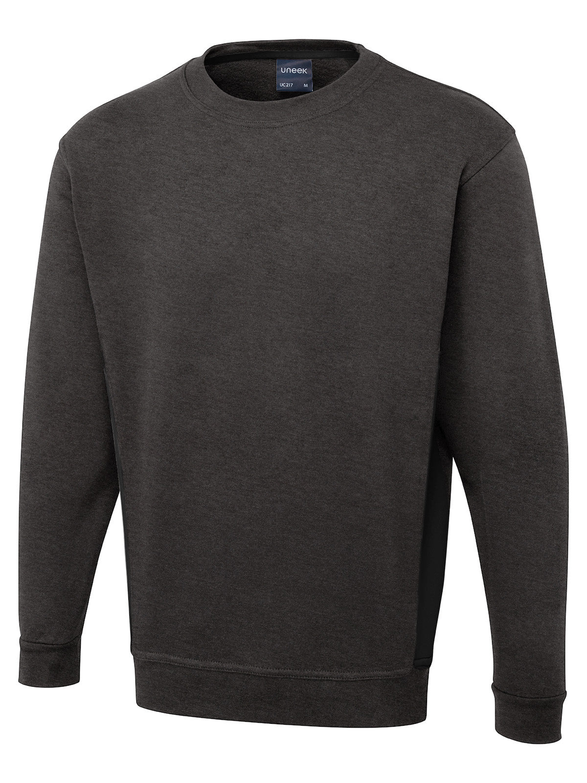 Uneek Two Tone Crew New Sweatshirt Charcoal/Black