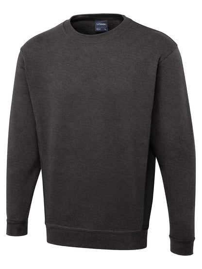 Uneek Two Tone Crew New Sweatshirt Charcoal/Black