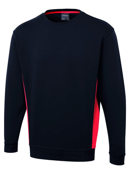 Uneek Two Tone Crew New Sweatshirt Navy/Red