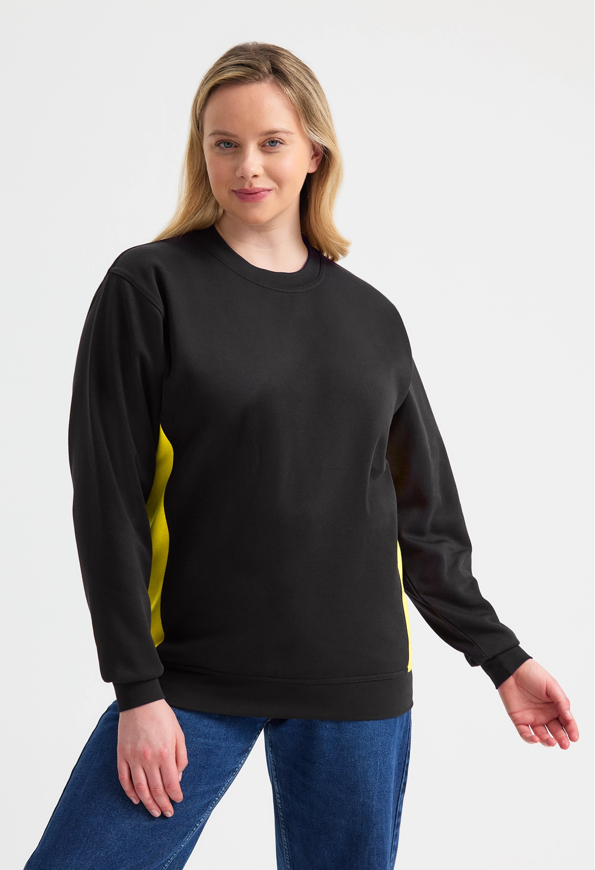 Uneek Two Tone Crew New Sweatshirt Black/Charcoal