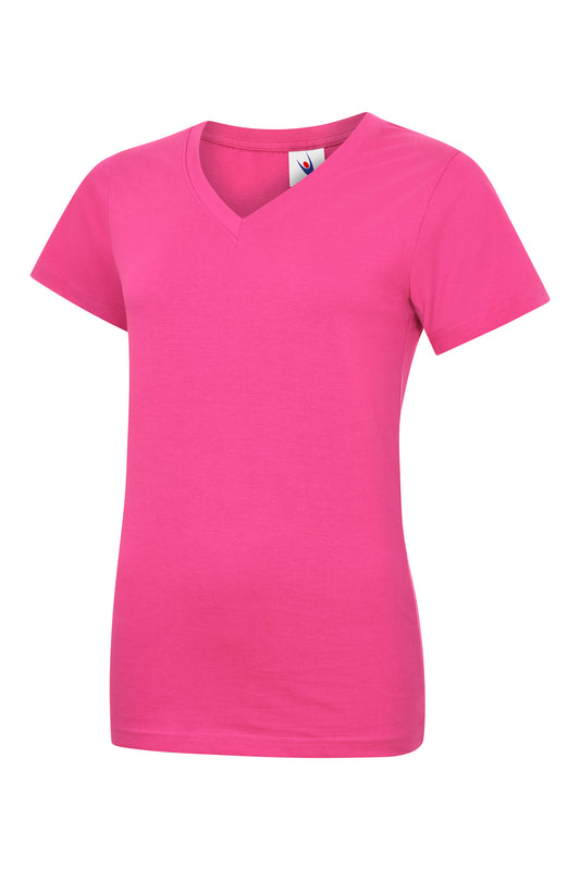Uneek Ladies Classic V Neck T Shirt Hot Pink