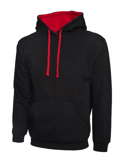 Uneek Contrast Hooded Sweatshirt Black/Red